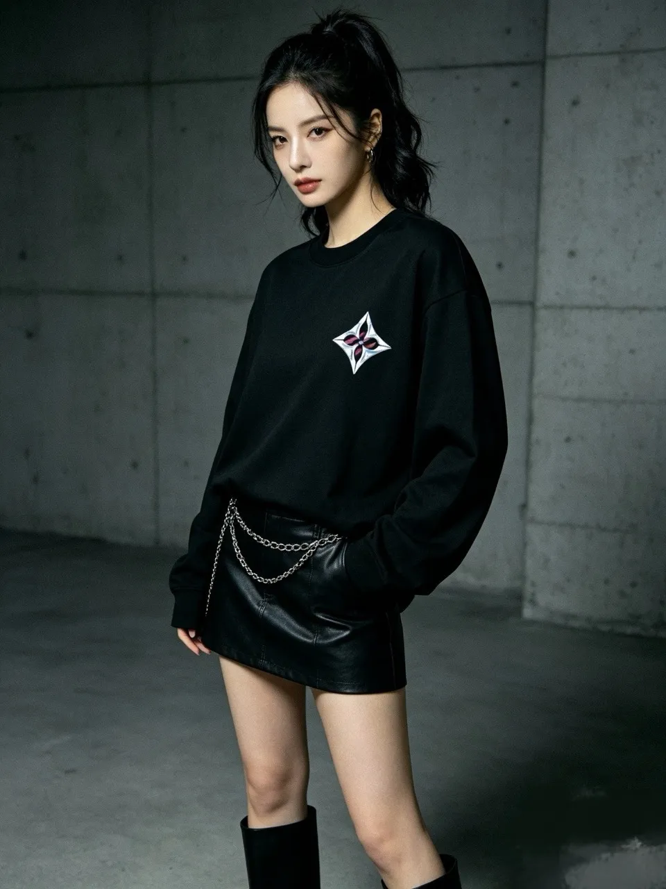 Louis Vuitton/Louis Vuitton four-leaf clover logo graffiti hand-painted long sleeves